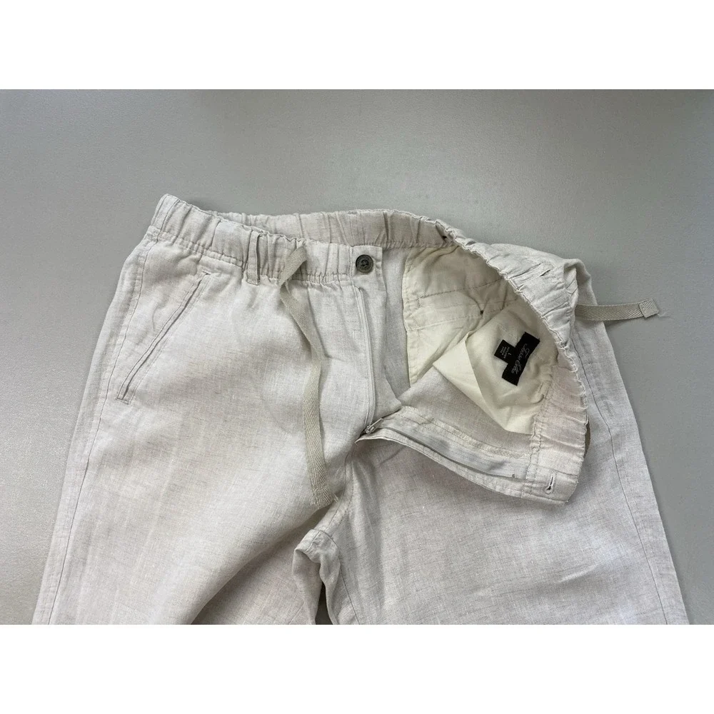 Tasso Elba Pants Mens 38x29 Beige 100% Linen Drawstring Elastic Waist 32x30